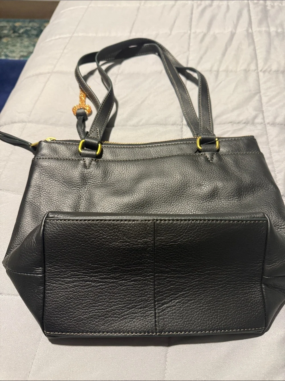 Fossil Black Pebbled Leather Shoulder Bag with Gold Hardware